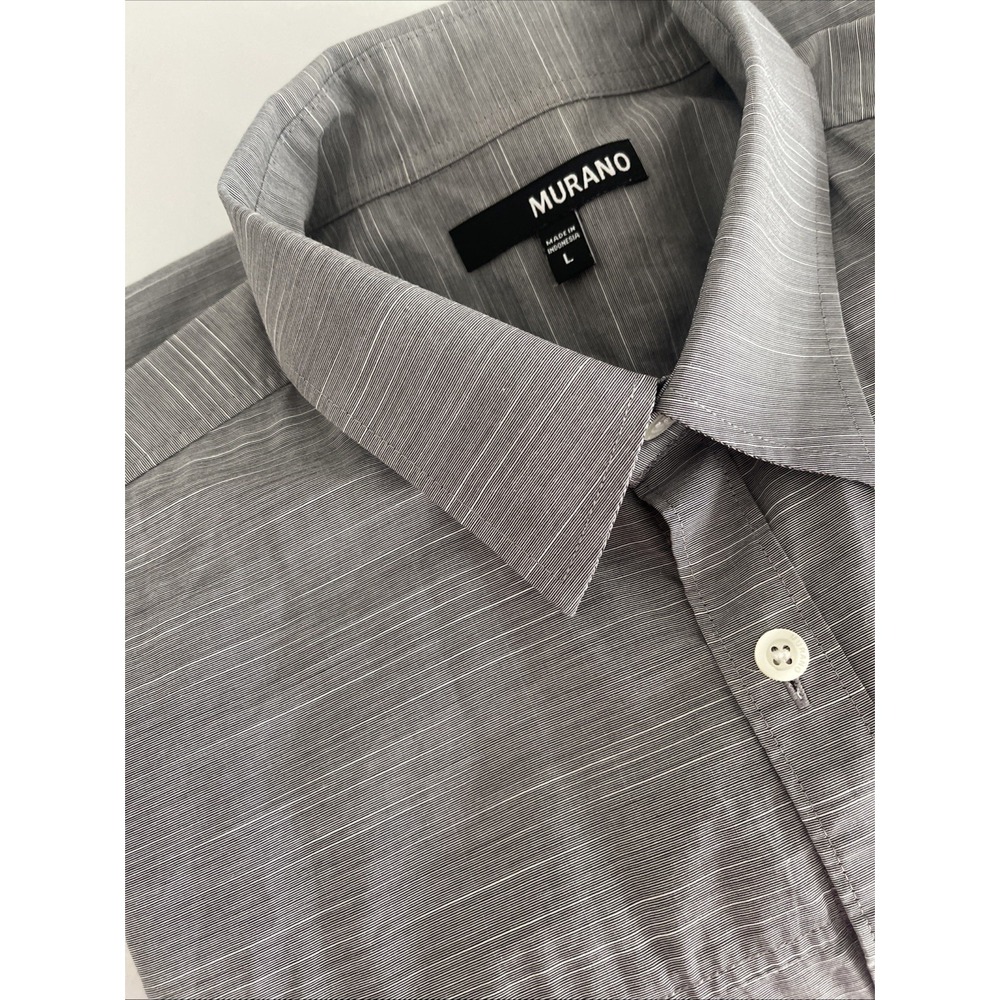 Murano Men's Shirt button up collared front pockets rounded bottom Gray Large
